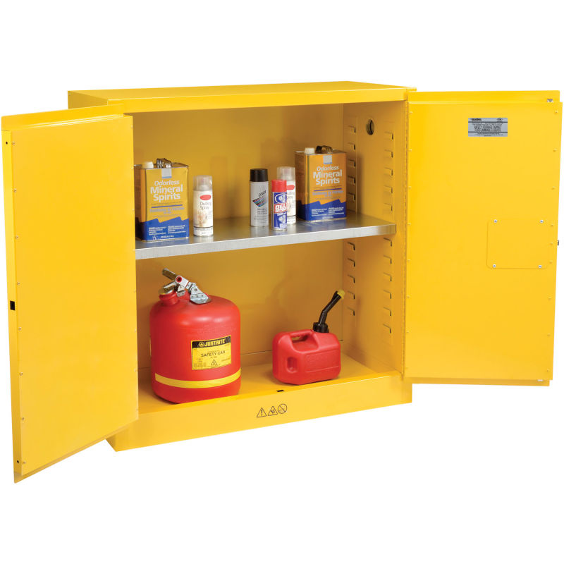 Global Industrial™ Flammable Liquid Cabinet, 30 Gallon Manual Close Double Door, 43