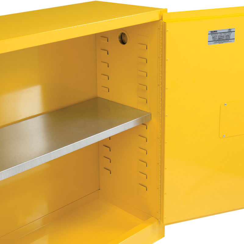 Global Industrial™ Flammable Liquid Cabinet, 30 Gallon Manual Close Double Door, 43"Wx18"Dx44"H