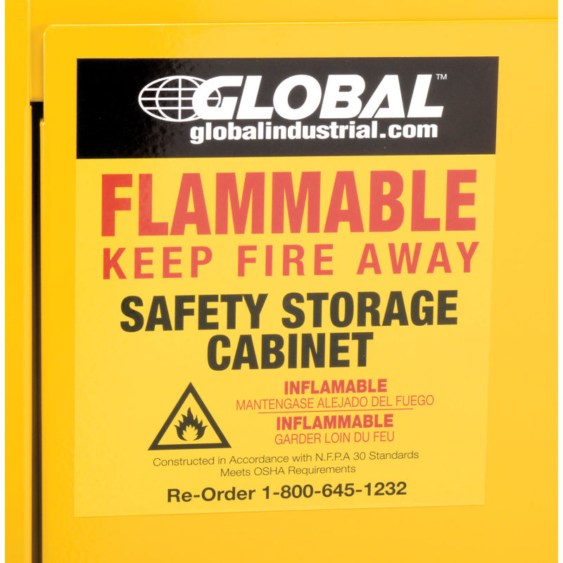 Global Industrial™ Flammable Liquid Cabinet, 30 Gallon Manual Close Double Door, 43"Wx18"Dx44"H