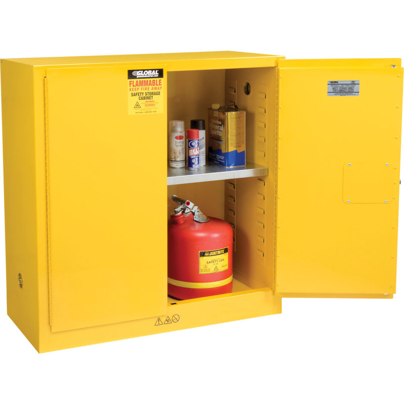Global Industrial™ Flammable Liquid Cabinet, 30 Gallon Manual Close Double Door, 43"Wx18"Dx44"H