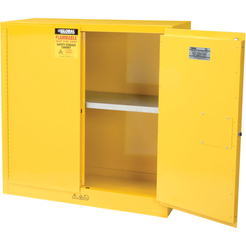 Global Industrial™ Flammable Liquid Cabinet, 30 Gallon Manual Close Double Door, 43