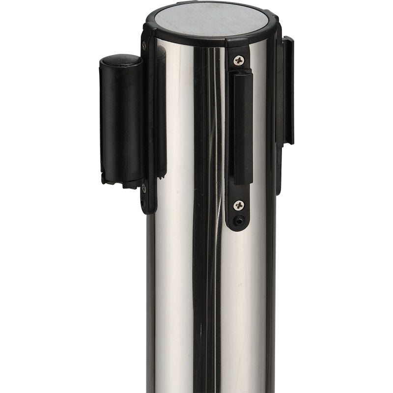 Global Industrial™ Crowd Control Stanchion, 39H SS Post, 6-12' Black Retractable Belt