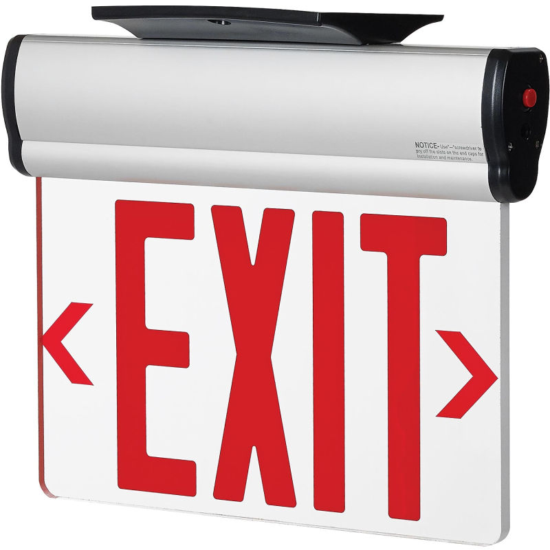 Global Industrial™ Surface Mount LED Edge Lit Exit Sign Red Letters Nickel-Cadmium Battery UL