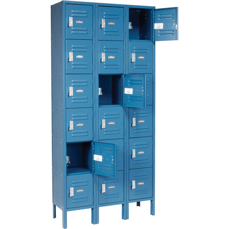 Global Industrial™ Locker Six Tier 12x12x12 18 Door Ready To Assemble Blue