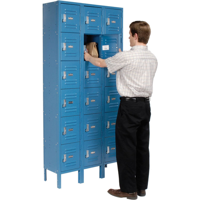 Global Industrial™ Locker Six Tier 12x12x12 18 Door Ready To Assemble Blue