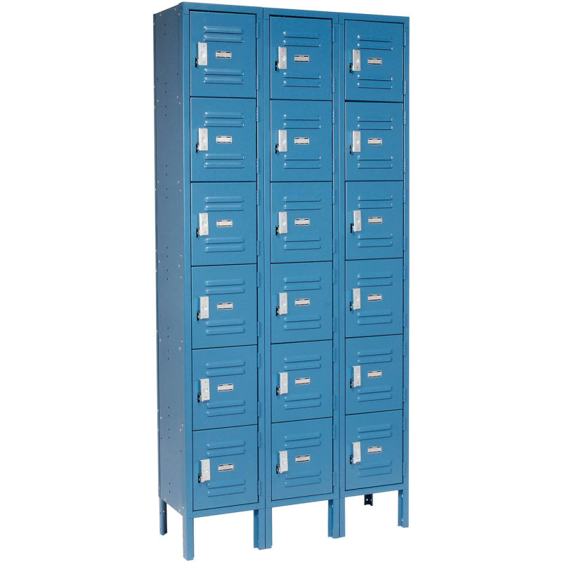Global Industrial™ Locker Six Tier 12x12x12 18 Door Ready To Assemble Blue