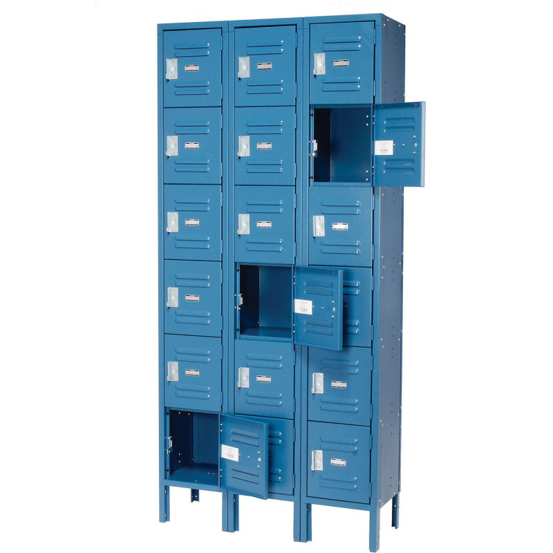 Global Industrial™ Locker Six Tier 12x12x12 18 Door Ready To Assemble Blue