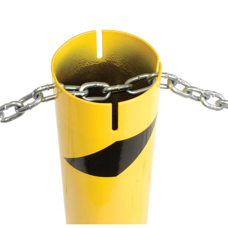 Global Industrial™ Steel Bollard Removable Plastic Cap & Chain Slot, Existing Concrete 42x5-1/2