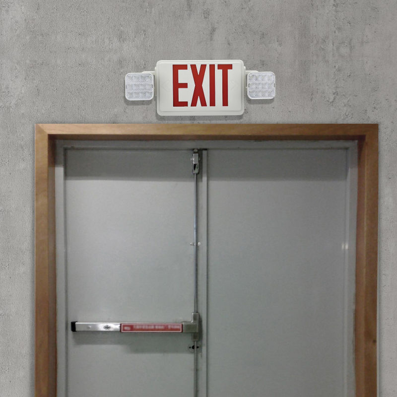 Global Industrial™ Combo LED Emergency Exit Sign, Red Letters, Ceiling & Wall Mount